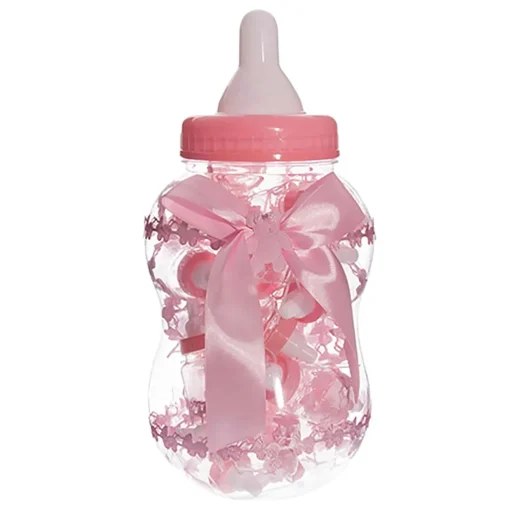 Biberon dragées rose- Lot de 30 + Grand biberon tirelire