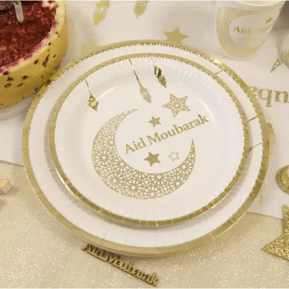 Assiette « Aid Moubarak » – Blanc et Or – Lot de 6 – Image 2