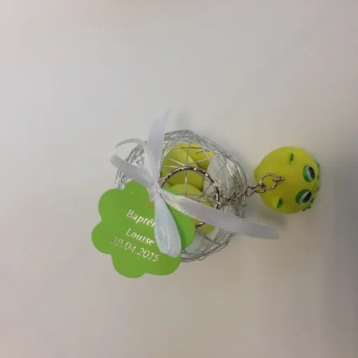 Dragées hibou porte-clés vert anis avec boule métallique argenté – Image 4