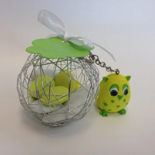 Dragées hibou porte-clés vert anis avec boule métallique argenté – Image 2
