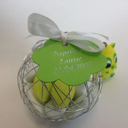 Dragées hibou porte-clés vert anis avec boule métallique argenté – Image 3