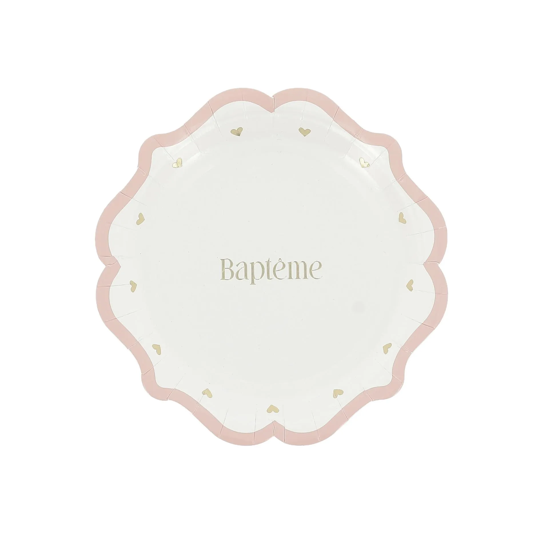 Assiette « Baptême » Rose/Blanc/Or – Lot de 8